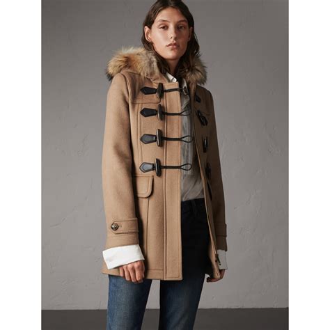 burberry wool duffle jacket with detachable hood|burberry camel duffle coat.